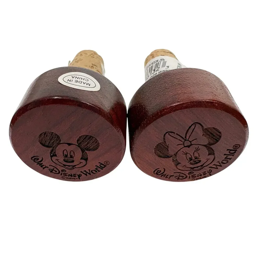 Walt‎ Disney World Mickey & Minnie Mouse Wine Bottle Cork Stopper Wood Engraved